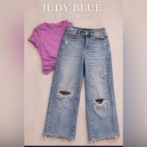 Judy Blue Distressed Wide Leg Jeans Size 3/26